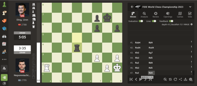 国际象棋世界冠军赛加赛现场：第二盘再度弈和