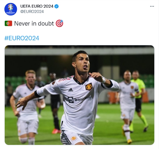 欧足联官方晒C罗庆祝画面并表示：从未质疑他